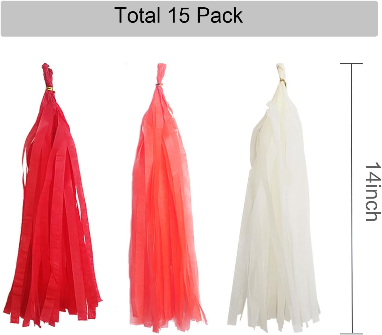 GAKA Red and White Tissue Paper Tassel(3 Colors),Paper Tassel Garland Banner for Wedding Birthday Party Decor Supplies,15 PC