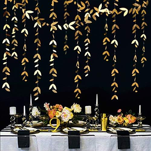 Gold Party Decorations Leaf Garland Hanging Paper Gold Leaves Streamer Banner for Wedding Engagement Bridal Shower Birthday Baby Shower Spring Summer Christmas Nature Tea Party Decorations Supplies