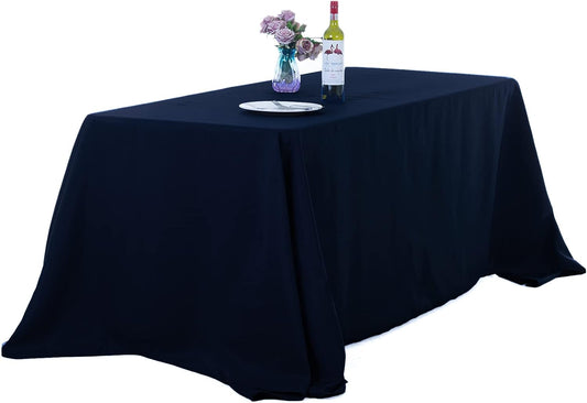 Ascoza 2pack 90x156 Inch Navy Rectangular Tablecloth 8 Feet Table Cloth in Polyester Fabric for Wedding/Banquet/Restaurant/Parties