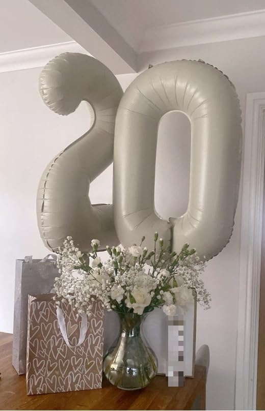 40 Inch Big Cream White Number 20 Balloon Birthday Decoration, Number 20 Helium Balloon 20 Celebration, Boy Girl Baby Anniversary Party Graduations Supplies Decorations