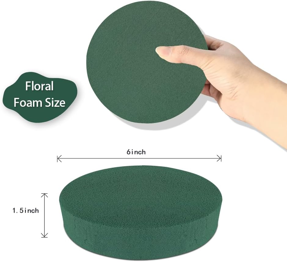 6 Pcs Round Floral Foam Blocks Each (6” X 1.5”) Green Wet & Dry Flower Foam for Fresh & Artificial Flower Arrangements, DIY Crafts, Arts, Weddings, Birthdays and Garden Decorations (Size: 6 Inch)