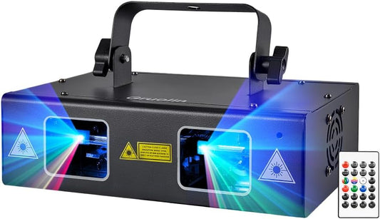 DJ Lights Party Lights, Gruolin RGB Full Color Laser Stage Light Music Sound Activated & DMX Control Patterns Projector, Perfect for Party Disco Bar Club Stage & DJ Lighting