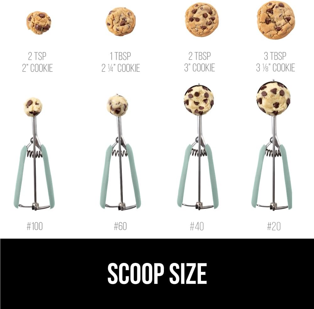 GORILLA GRIP Stainless Steel Cookie Scoop for Baking, 1 TBSP, Multipurpose Melon Baller, Meatball Spring Scoops, Perfect Portion Sizes, Easy Food Release, Scooper Size 60, BPA-Free Kitchen Tool, Mint