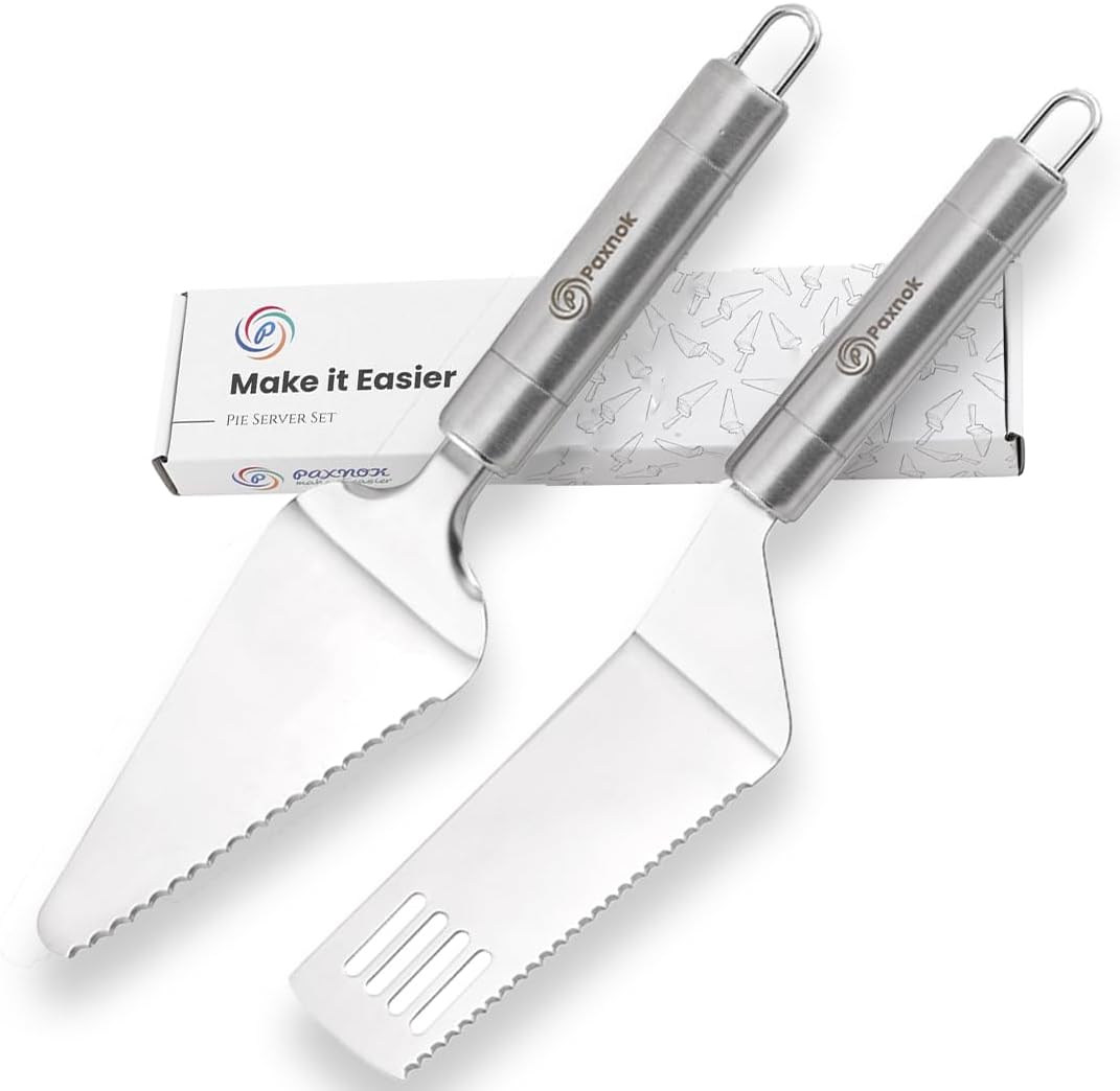 Pie Server Spatula and Cake Cutter Slicer, Stainless Steel Set - Kitchen Essentials for Cutting & Serving Desserts, Brownies, Lasagna