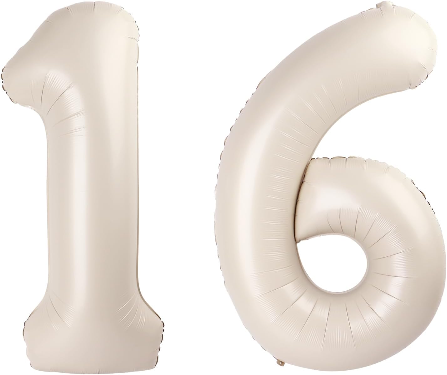 40 Inch Cream White Mylar Foil Number 16 61 Birthday Balloon, Digital Balloons for 16 Boy Girl Party Decorations Supplies, Big Helium Balloon Numbers for 61 Men Women Anniversary