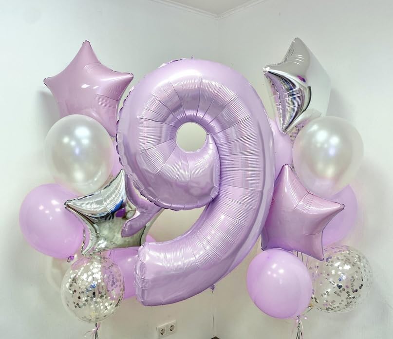 Large Dusty Pastel Purple 3 Balloons, 40 Inch Giant Light Purple Helium Mylar Foil Globos Numero for Girls, Self Inflating 3rd Birthday Balloon for Women Three Anniversary Party Decorations Supplies