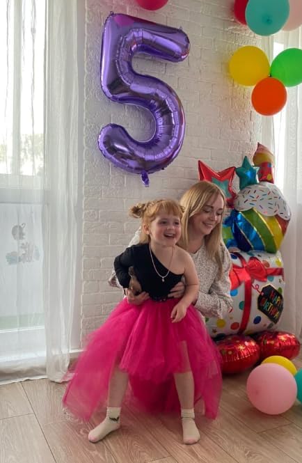 Purple 40 Inch Large Number 5 Birthday Balloon, Five 5th 15 25 35 50 55 Birthday Celebration Decorations, Foil 5 Mylar Helium Number 5 Balloons Girl Boy Anniversary Party Supplies