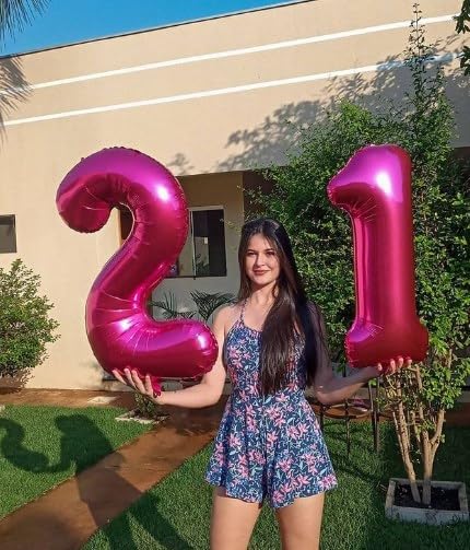 Hot Pink Number 27 Birthday Balloon 40 Inch, Digital Balloons for 27 Party Celebration Decorations Supplies, Mylar Foil Numbers Balloon for 27 Wedding Anniversary