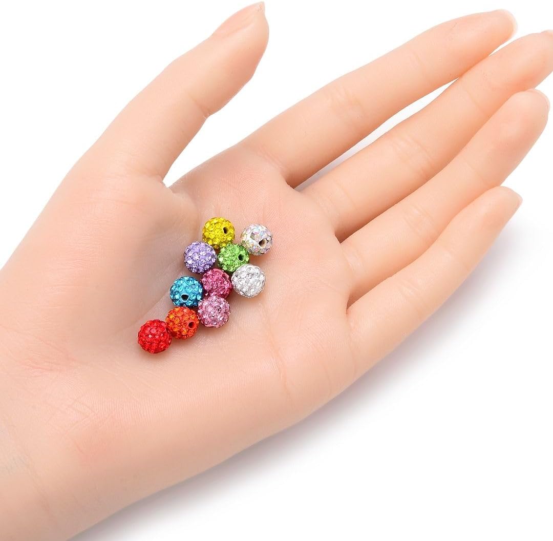 100pcs Adabele Grade A Suncatcher Crystal Rhinestone Pave Loose Beads 8mm Rose Pink Polymer Clay Disco Ball Spacers Compatible with Shamballa All Craft Jewelry Making DB8-3