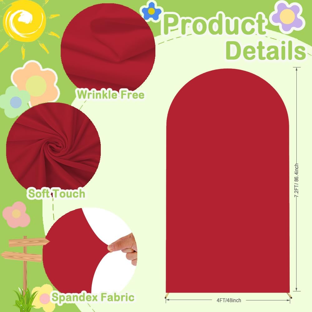 Red Arch Cover Wedding Arch Stand Covers 7.2FT Arch-Backdrop-Cover Spandex Arch Covers Stretchy Backdrop for Arches Wall Panels Chiara Back Drop Cover Baby Shower Balloon Party Decorations