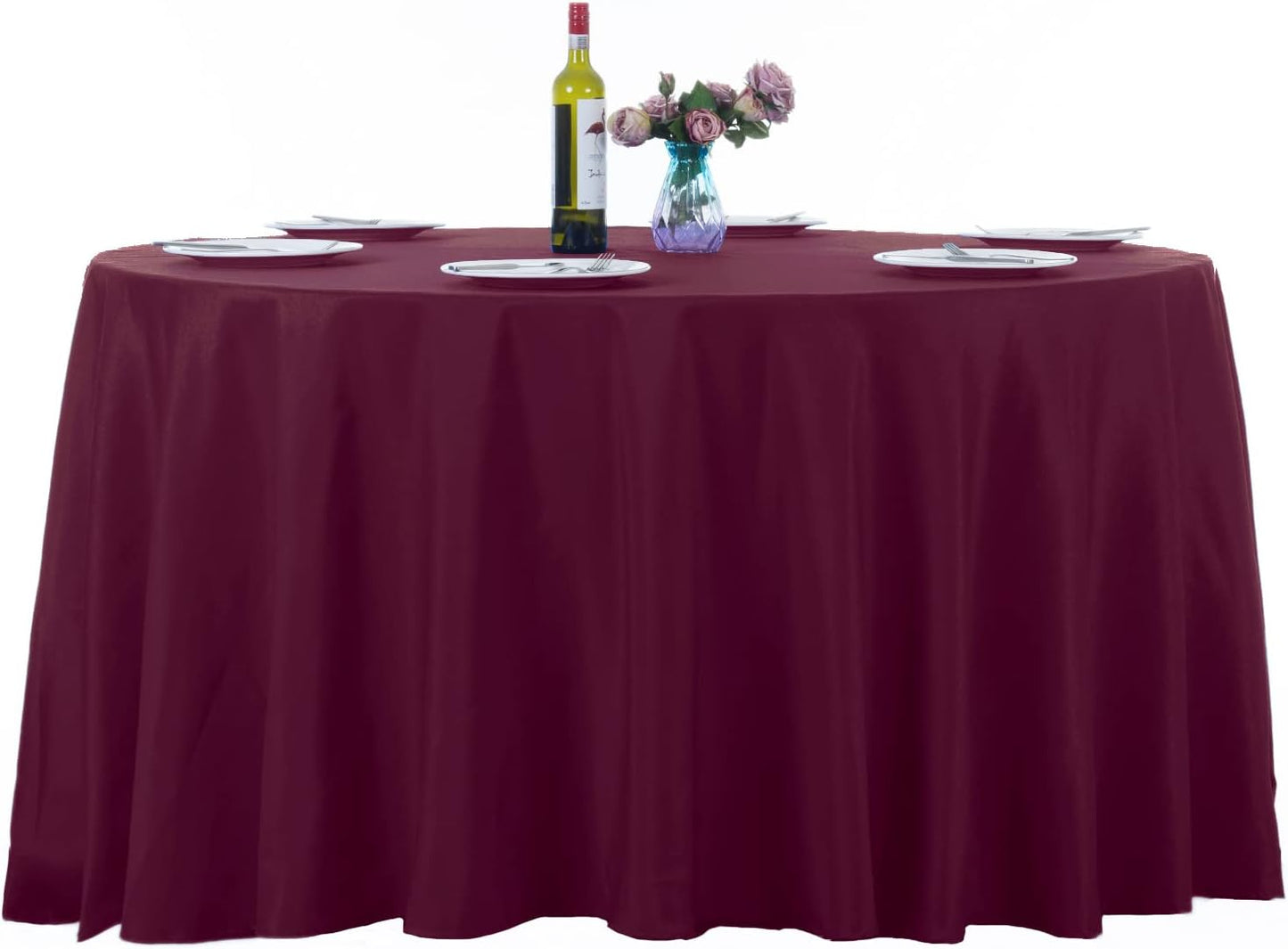 Ascoza 2pack 108 Inch Burgundy Round Tablecloth in Washable Polyester Fabric for Wedding/Banquet/Restaurant/Parties