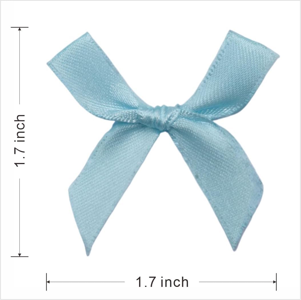 60pcs 1.7" Mini Light Blue Ribbon Bows Decor – Small DIY Satin Bows for Crafts, Little Sky Blue Bows for Gift Wrapping, Tiny Bow Stickers for Note Card Baby Shower Cake and Candle Decorations