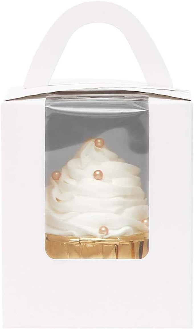 qiqee 60pcs Cupcake Boxes Individual Disposable White Single Box with Window 3.6 * 3.6 * 4.3inch Cupcake Containers/Holders