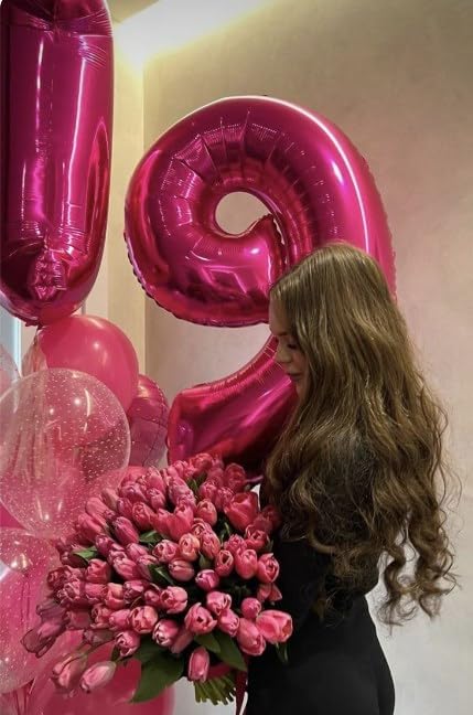 40 Inch Big Hot Pink 19 Balloon Number, Jumbo Giant Happy 19th 19 Birthday Party Decorations, Large 19 Mylar Foil Anniversary Birthday Party Engagement Decorations
