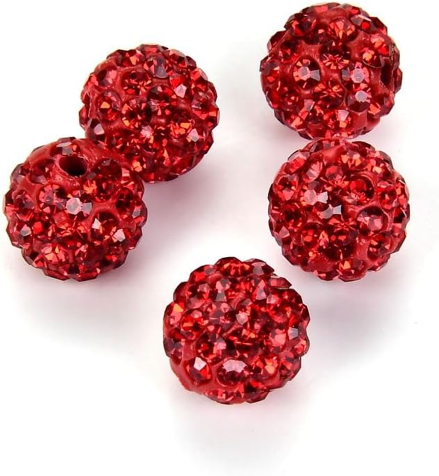 25pcs Adabele Grade A Suncatcher Crystal Rhinestone Pave Loose Beads 10mm Light Siam Red Polymer Clay Disco Ball Spacers Compatible with Shamballa All Craft Jewelry Making DB10-6