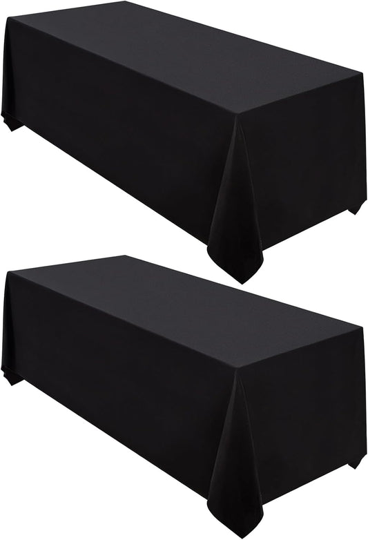 Surmente 2 Pack Black Tablecloth 90 x 132-inch Rectangular Polyester Table Cloth for Weddings, Banquets, or Restaurants