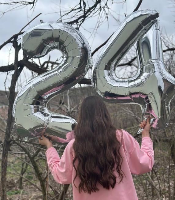 40 Inch Silver Large Number 14 Birthday Balloon, Giant Number Four 14 41 Balloons, Foil Mylar Big Balloons for Anniversary Graduation Supplies Decorations