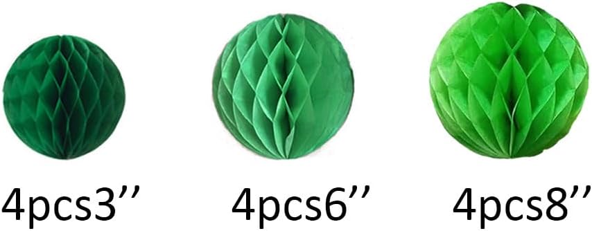 12pcs Party Honeycomb Balls Decorations 3'' 6'' 8'' Honeycomb Flower Tissue Pom Poms Flower Balls Hanging Flower Balls for Baby Shower Birthday Wedding Nursery Decor(3'' 6'' 8'' Green kit)