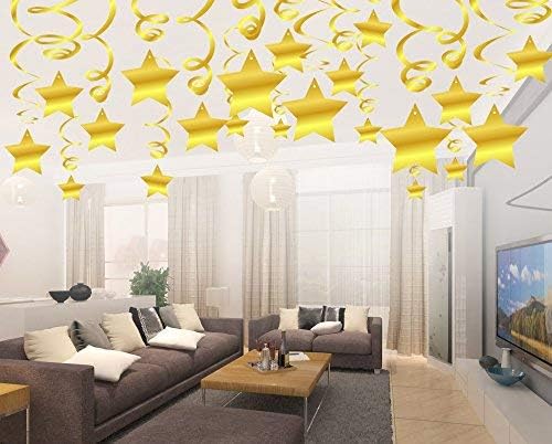 BEISHIDA Gold Star Hanging Swirl Decorations,Hanging Gold Party Supplies for Graduation Wedding Baby Shower Decorations,Pack of 15