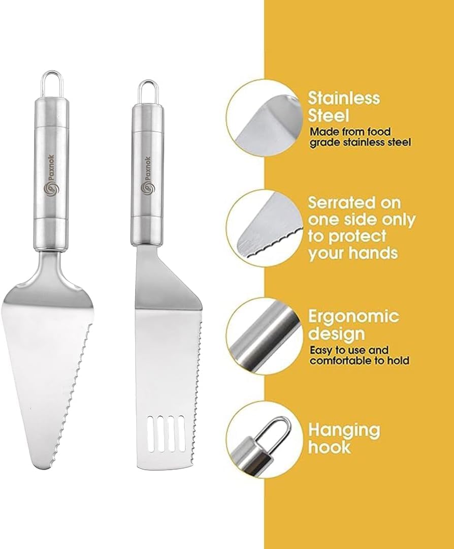 Pie Server Spatula and Cake Cutter Slicer, Stainless Steel Set - Kitchen Essentials for Cutting & Serving Desserts, Brownies, Lasagna