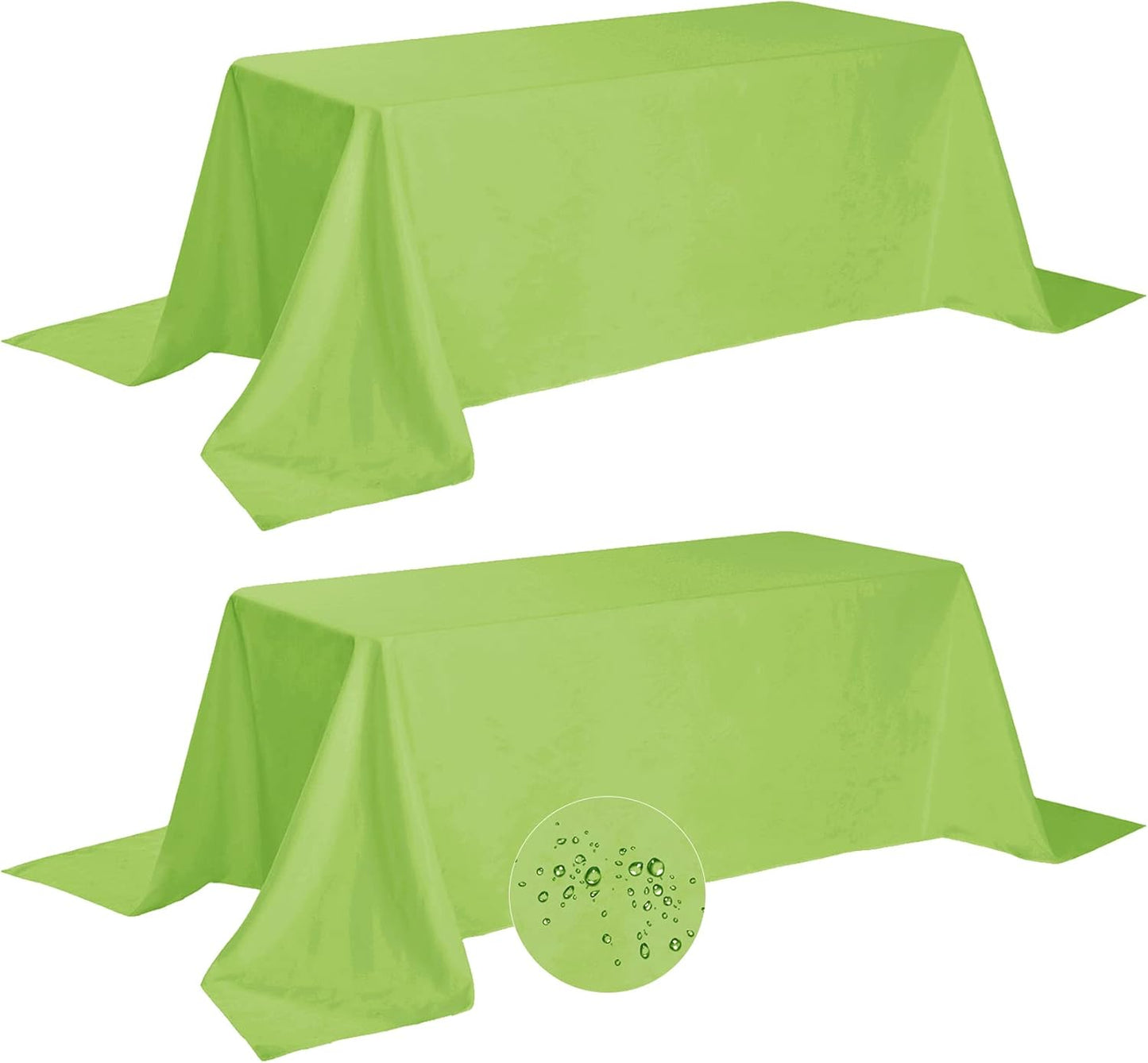 Fokitut 2 Pack Waterproof Rectangle Tablecloth, 90x156 Inch,Stain Resistant and Wrinkle Polyester Table Cloth, Fabric Table Cover for Kitchen Dining, Wedding, Party, Holiday Dinner-Apple Green