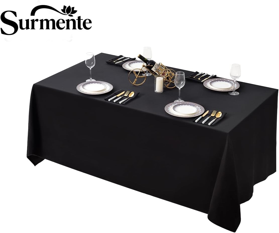 Surmente Black Tablecloth 90 x 132-inch Rectangular Polyester Table Cloth for Weddings, Banquets, or Restaurants