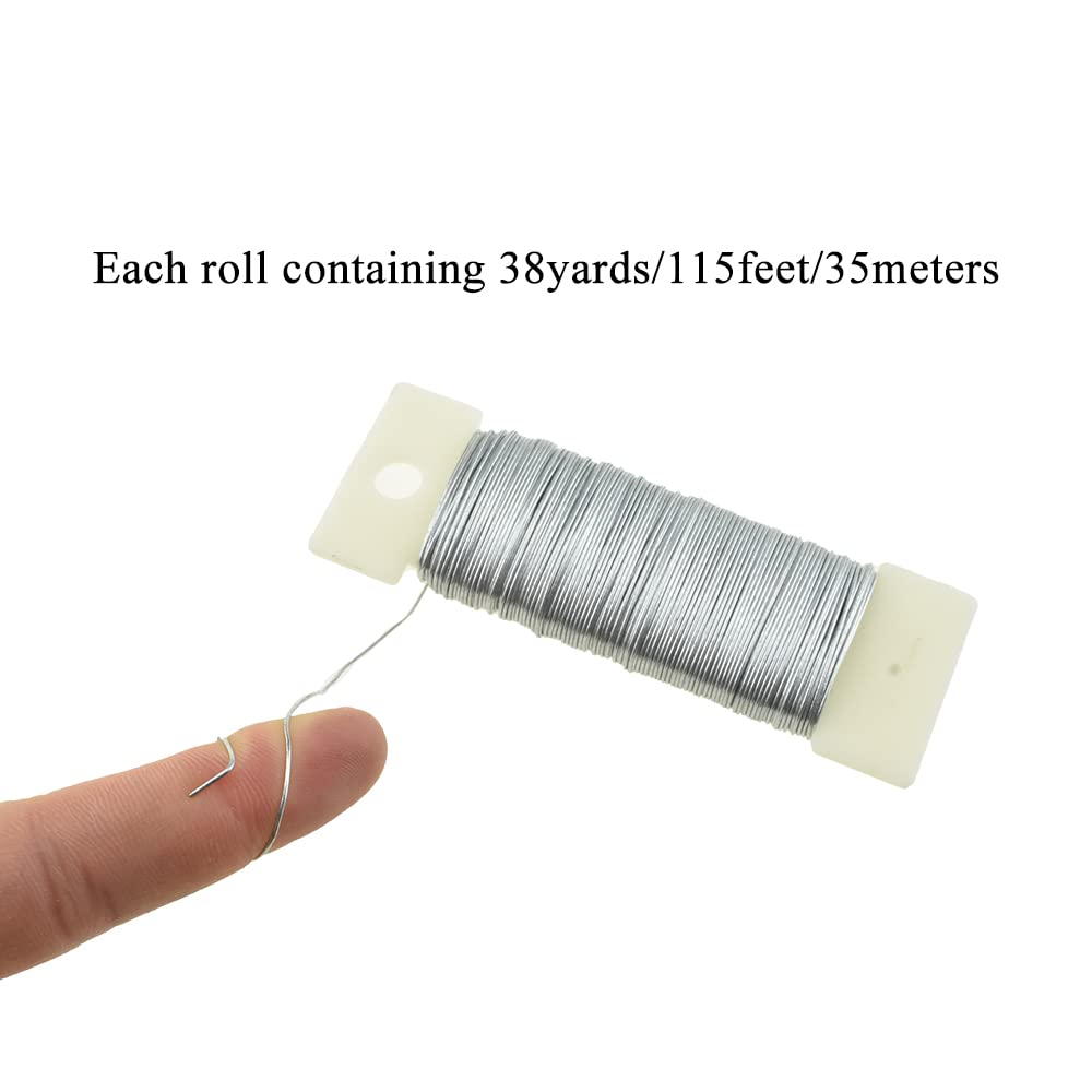 HAHIYO 22Gauge Silver Flexible Metal Floral Wire - 3 Rolls Total 115 Yards (345 Feet) for Crafts, Christmas Wreaths, Tree, Flower Arrangement, Bouquet Wrapping, Wedding DIY