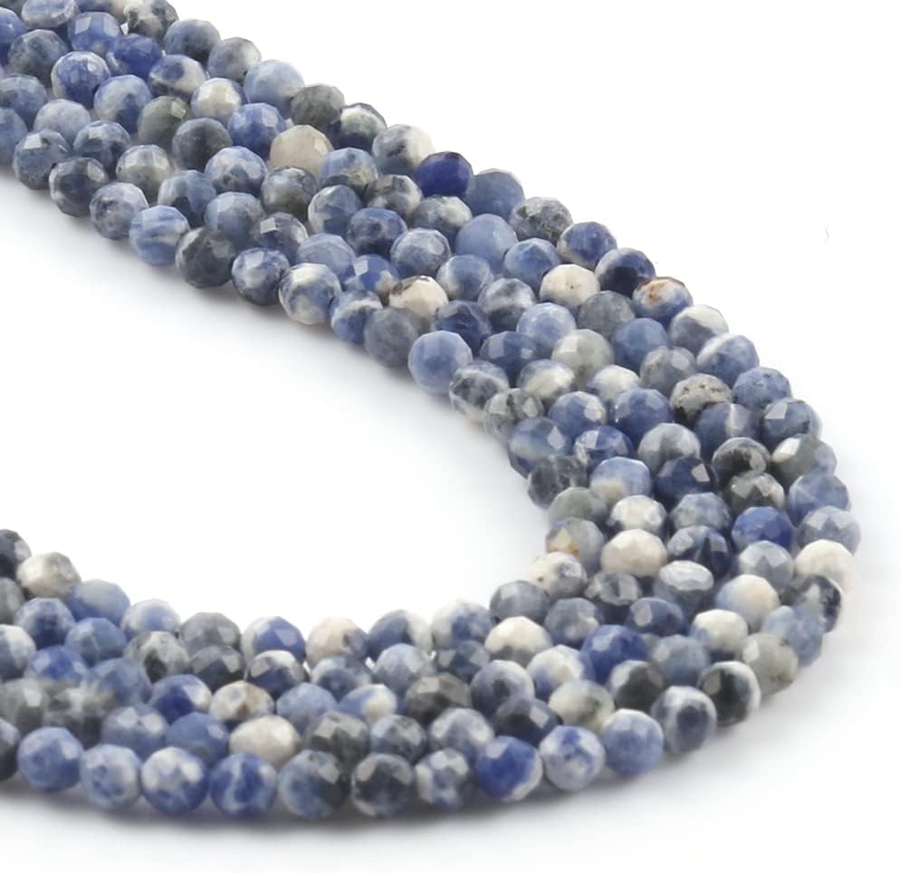 Song Xi 90pcs 4mm Natural New Blue Sodalite Gemstone Beads Faceted Round Loose Stone Beads for Jewelry Making