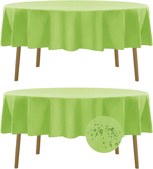 Fokitut 2 Pack Waterproof Round Tablecloth, 90 Inch, Stain Resistant and Wrinkle Polyester Table Cloth, Fabric Table Cover for Kitchen Dining, Wedding, Party, Holiday Dinner-Apple Green