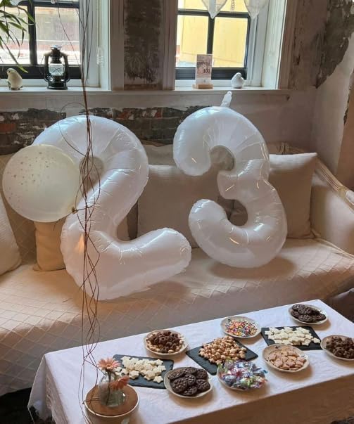 Large 40 Inch White 3 Number Balloon, 3 13 23 30 33 36 38 White Birthday Party Decorations, Numbers Three Foil Balloons for Anniversary Party Graduations Celebration Supplies