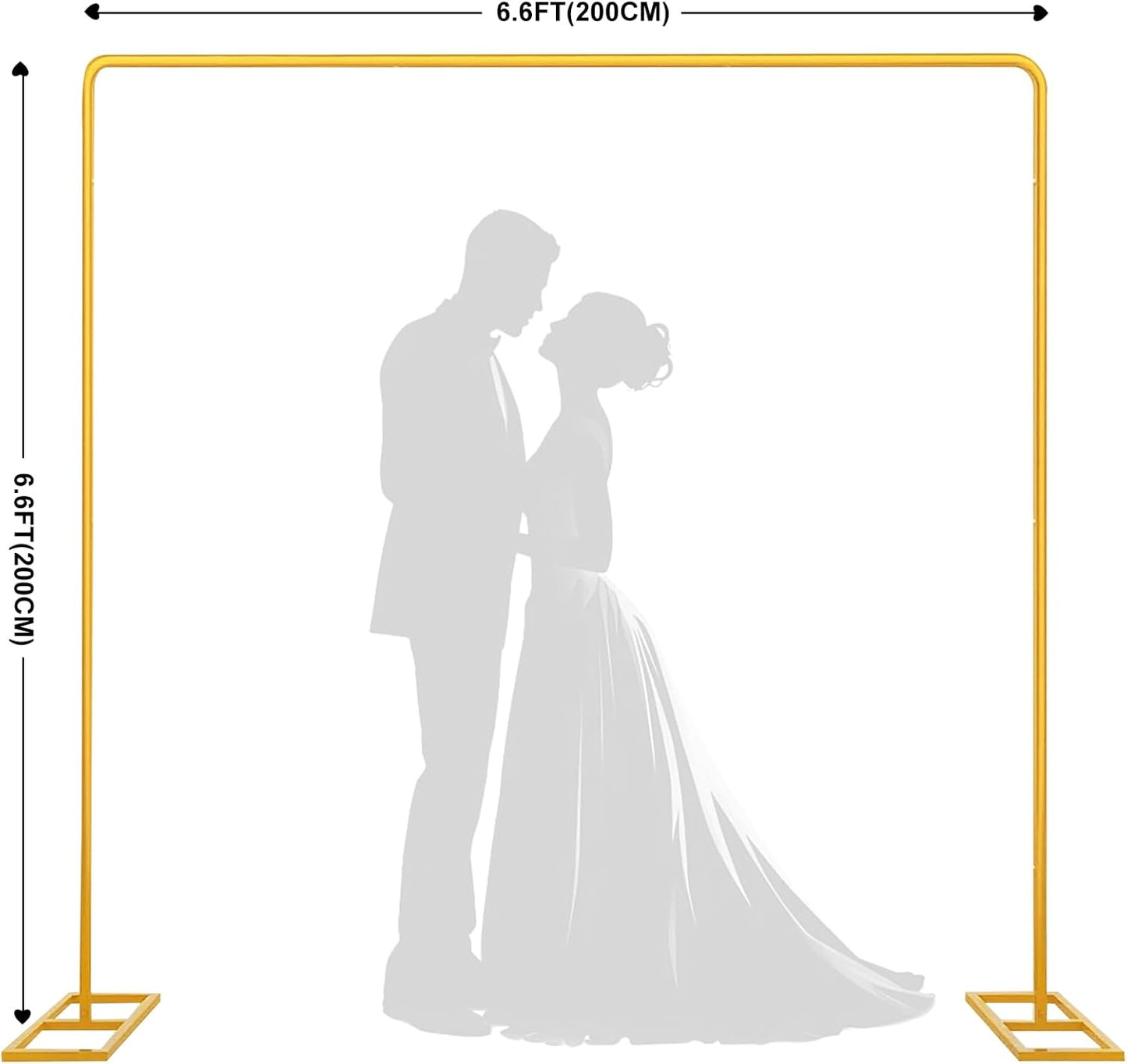 Gold Wedding Arch Backdrop Stand, 6.6FT x 6.6FT Square Arch Stand Gold Metal Balloon Arch Stand for Ceremony Party Birthday Party