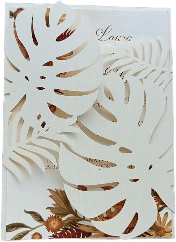 MillaSaw 20pcs Palm Wedding Invitations Cards with Envelopes, for Wedding Bridal Shower Quinceañera Engagement Birthday Invites, Pearl Ivory (ivory)