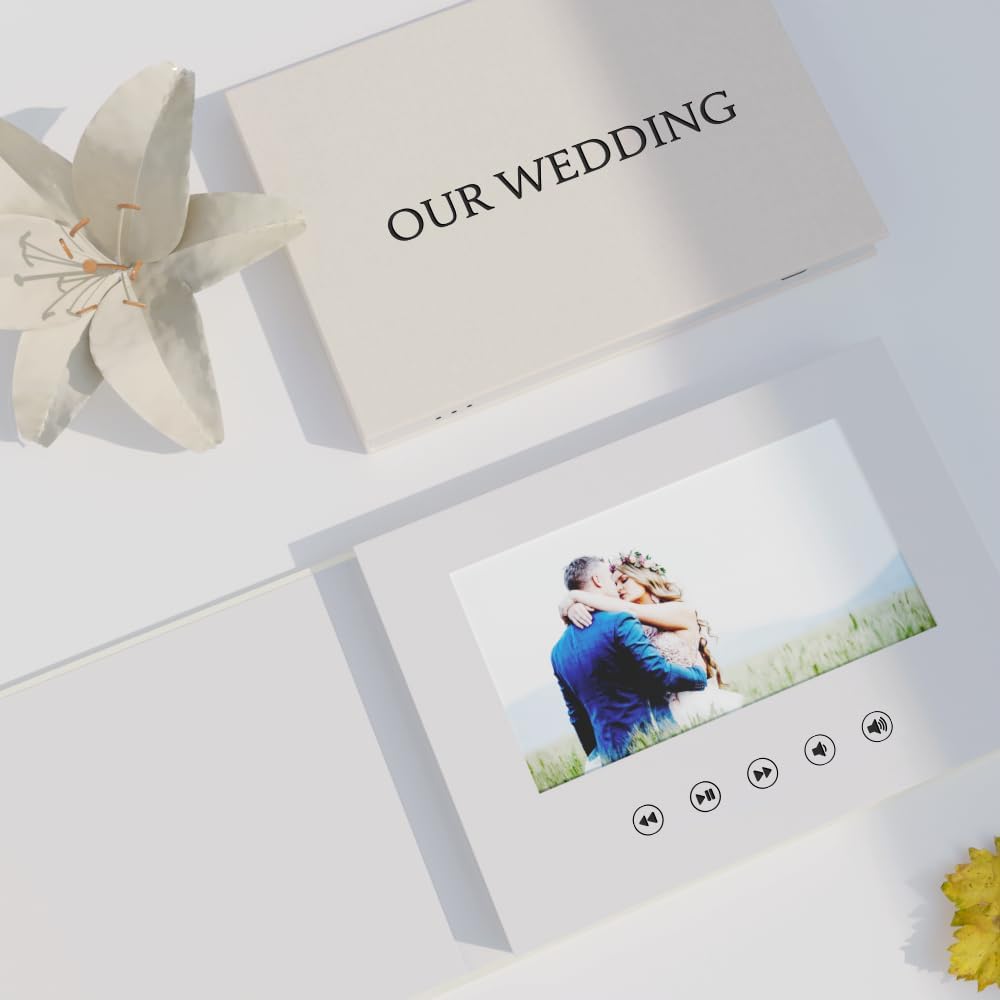 OUR WEDDING - Black Foil Luxury Linen Bound Video Book Album With 7" IPS Display, 4GB Memory & Rechargeable Battery (Up to 3 Hours)