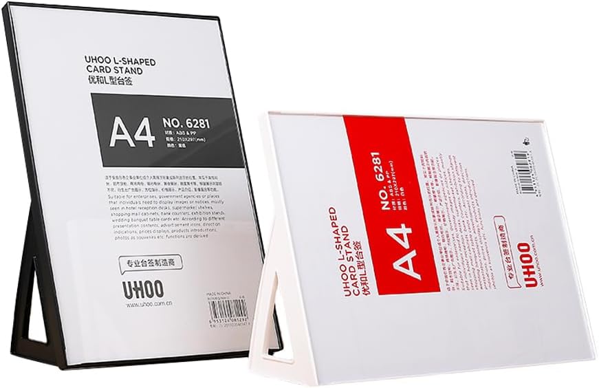 ABS Plastic Sign Holder，Menu Displays L Shape Sign Stand Vertical/Horizontal Use (Black A5 148×210mm/5.83×8.27inches)