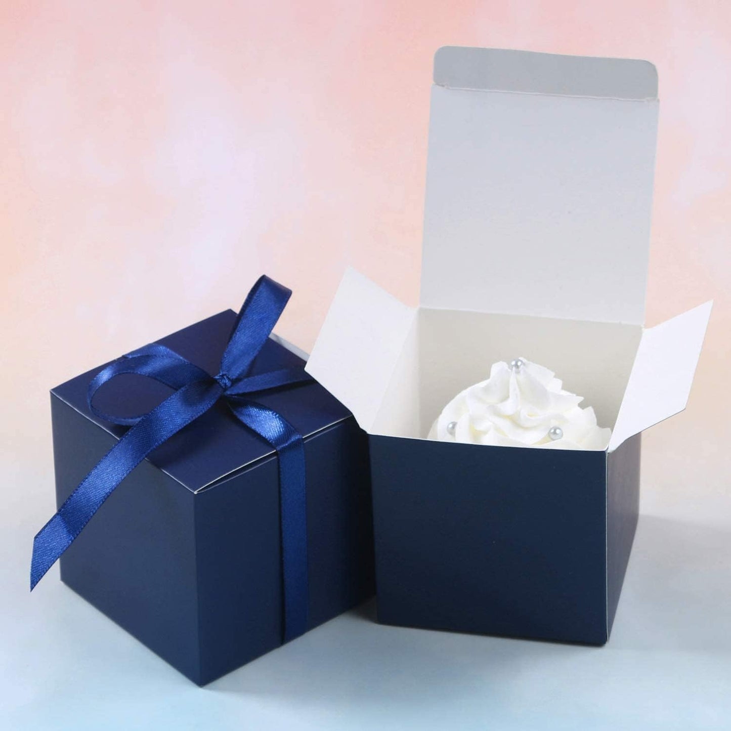 COTOPHER 25pcs Wedding Favor Boxes, Paper Gift Boxes 3x3x3 Inches Small Gift Boxes with Ribbons Small Boxes for Gifts, Crafting, Cupcake, Candy, Bridesmaid Proposal Boxes