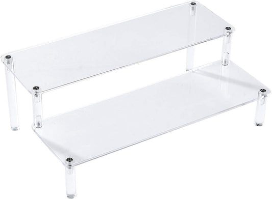 BYCY Acrylic Clear 2-Tier Riser Display Shelf for Figures, Desserts Holder, Collections Organizer and Cosmetic Items Shelf (12" x 6.9" x 4.25")