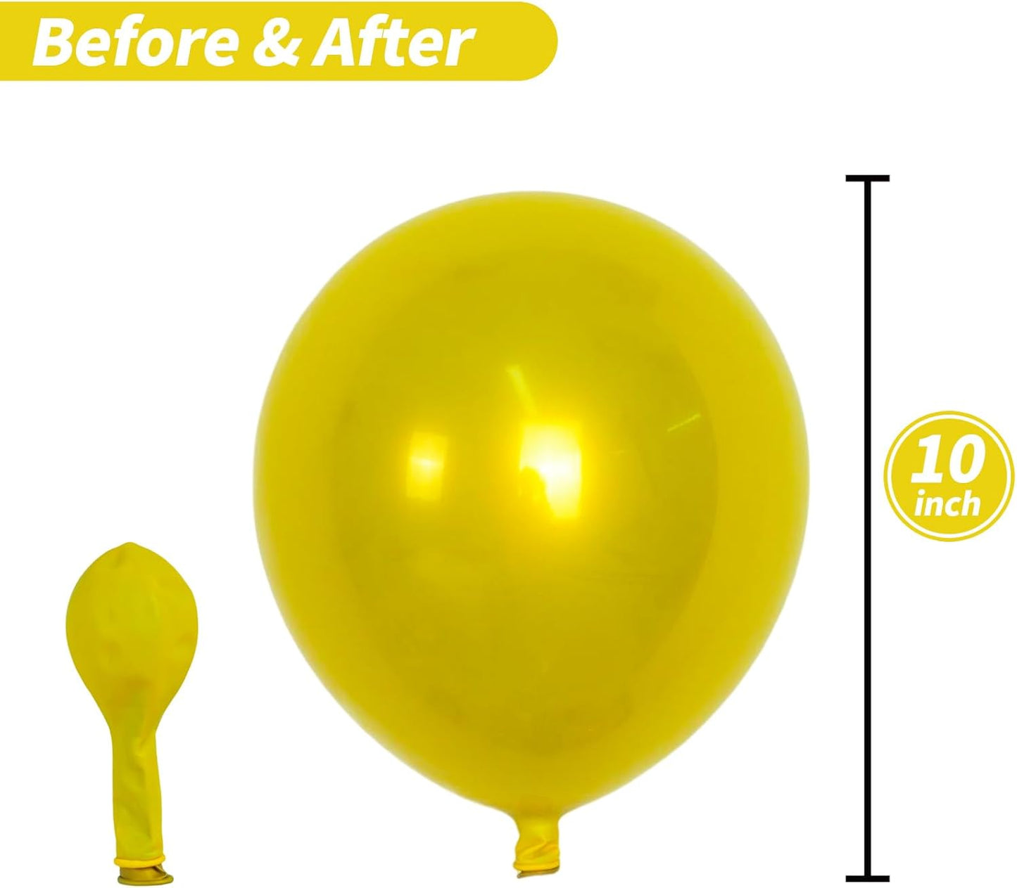 Chrome Yellow Balloons, 50 PCS 10 Inch Double-Layered Metallic Yellow Balloons, Shiny Thick Chrome Metallic Latex Helium Balloon for Birthday Wedding Graduation Party Decoration Supplies