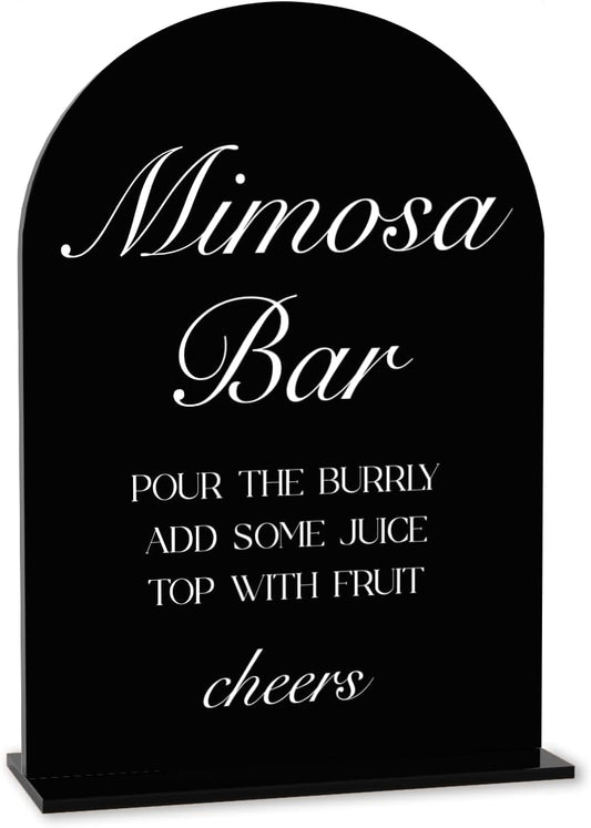 Black Mimosa Bar Sign, Open Bar Signs, Wedding Engagement Bridal Shower Decor for Reception Ceremony Party, Weddings Acrylic Sign
