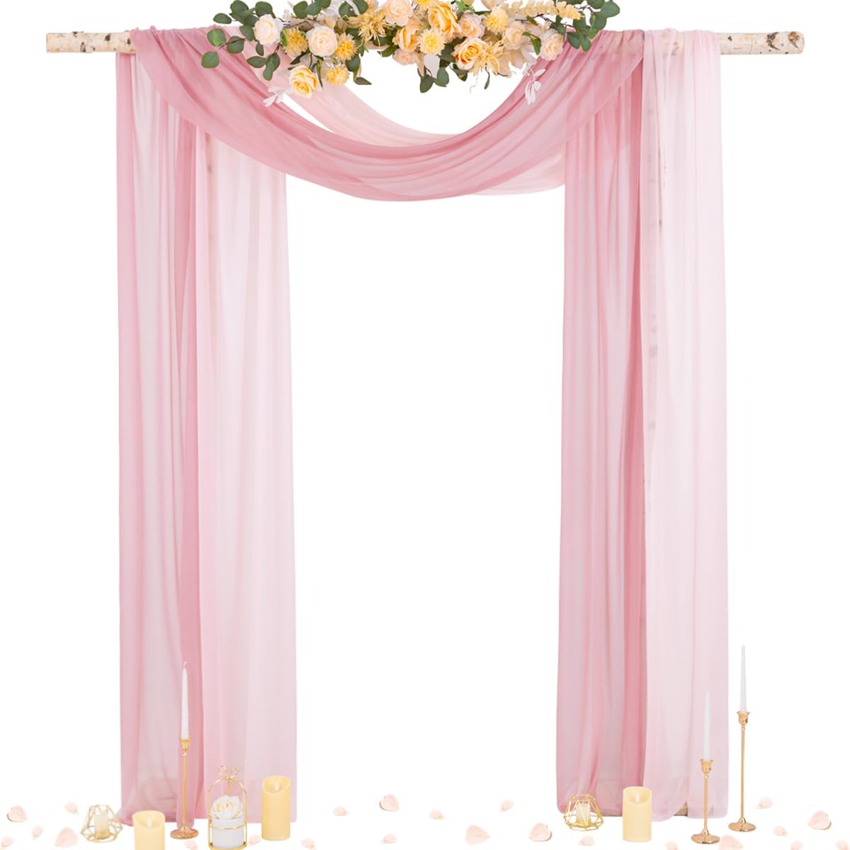 Socomi Wedding Arch Draping Fabric 29" x 20Ft 2 Panels Dusty Rose and Blush Pink Sheer Outdoor Curtain Drapes Extra Long for Bridal Baby Shower Birthday Party Decor