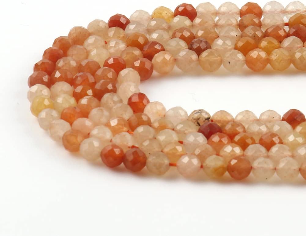 Song Xi 90pcs 4mm Natural Red Aventurine Gemstone Beads Faceted Round Loose Stone Beads for Jewelry Making