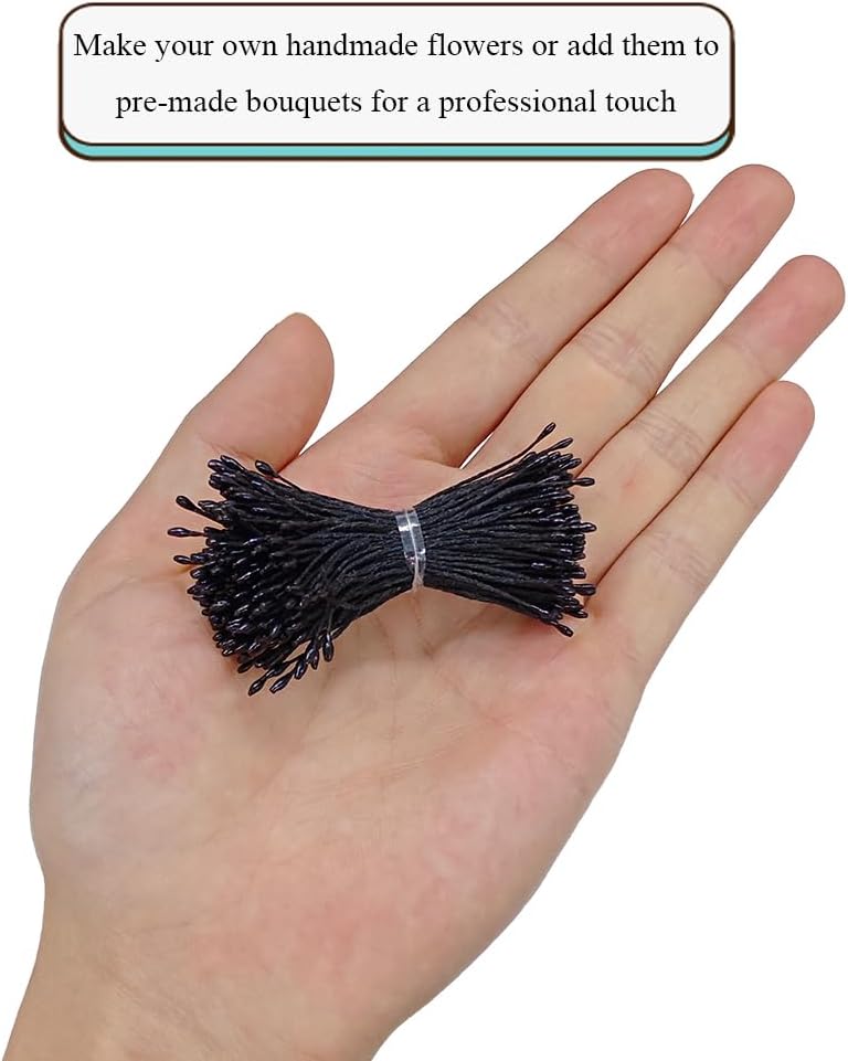 HAHIYO 1000Pcs 1mm Black Pearl Double Head Flower Pistil for Flower Making Scrapbook Decoration Mini Handmade Artificial Pistil Pearlized Floral Stamen Pollen