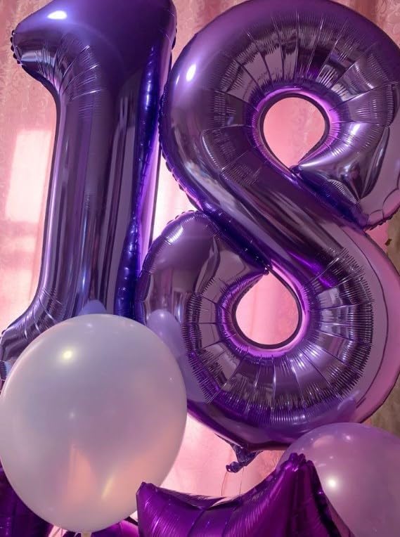 Purple Foil Number 8 Balloon 40 Inch, Helium Mylar Eight Number 8 18 28 38 48 58 80 88 Birthday Balloons, 8th Purple Women Men Wedding Anniversary, Graduations Party Supplies