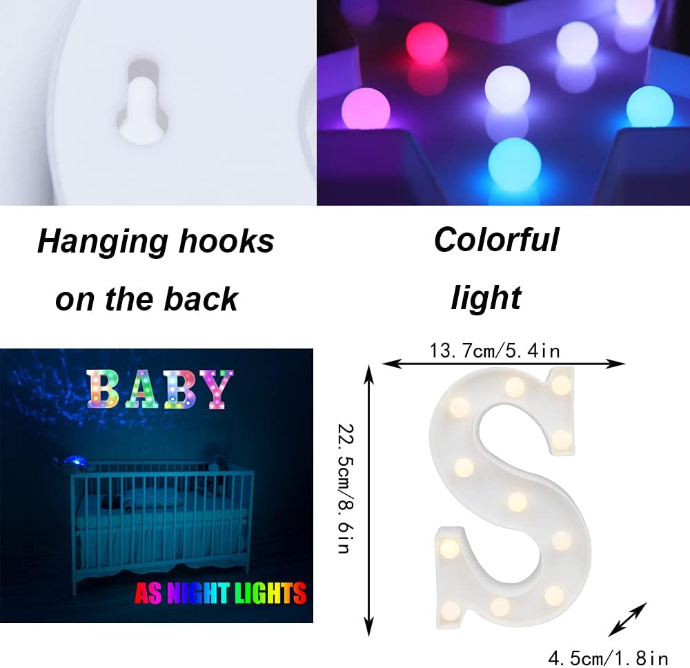 Light Up Colorful LED Marquee Letter lights, 18 Colors Changing Alphabet Letters Sign with Remote Timer for Night Light Girls Bedroom Wedding Birthday Party Lamp Christmas Home Bar Decor- Colorful S