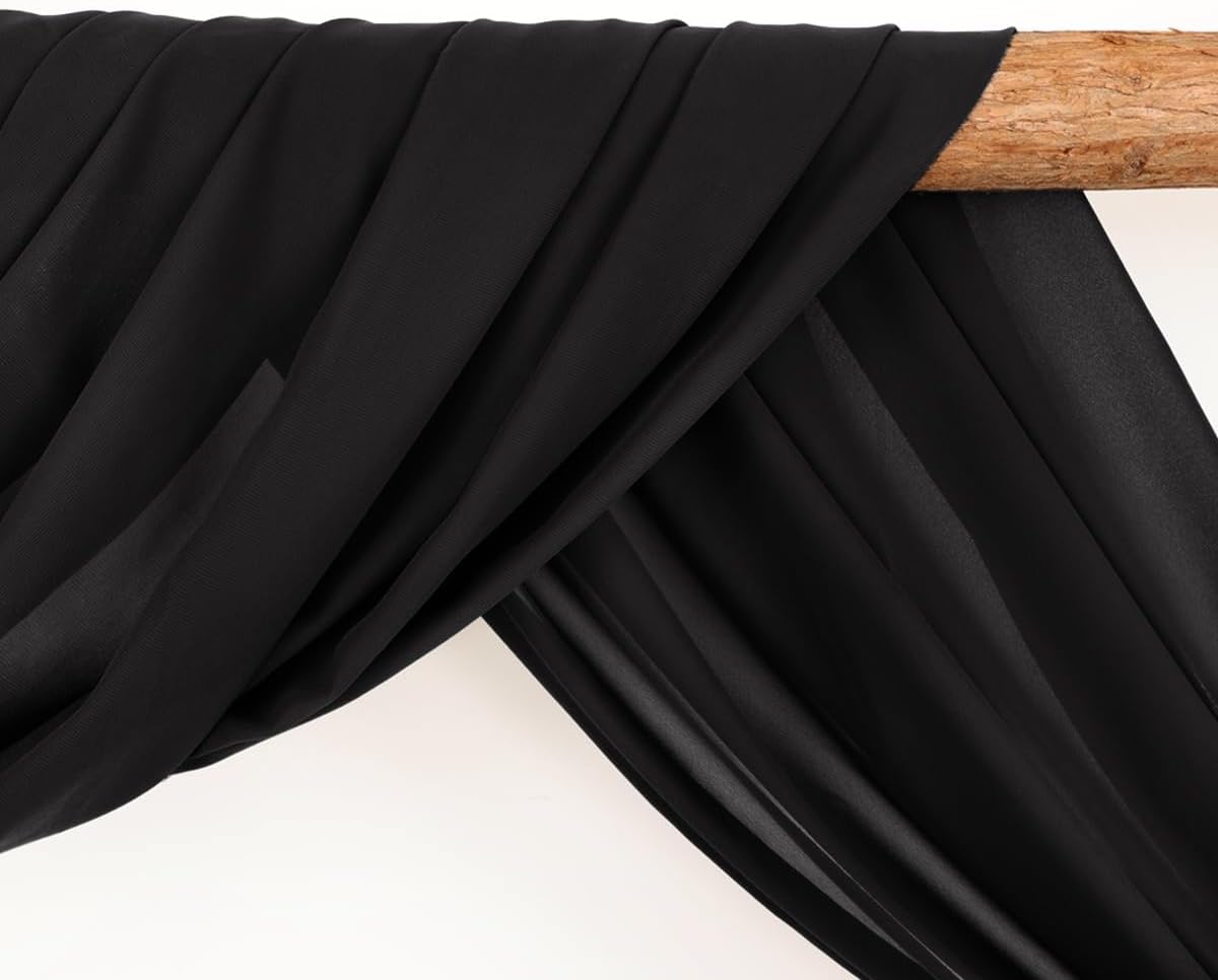 Wedding Arch Draping Fabric 2 Panels 30'' x 18FT Black Sheer Chiffon Arch Drapery for Photo Booth Bridal Shower Baby Shower Church Decor Newborn Photography Christening Outdoor Party