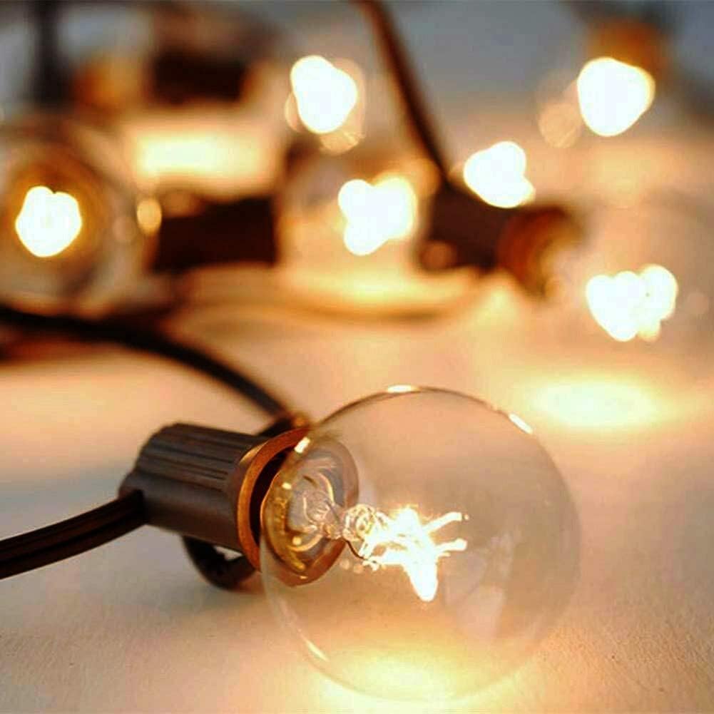 50Ft Outdoor Patio String Lights, G40 Clear String Lights with 53 Globe Bulbs, Waterproof Connectable Hanging String Lights for Outside Backyard Wedding Party Decor, E12 Base, Brown Wire