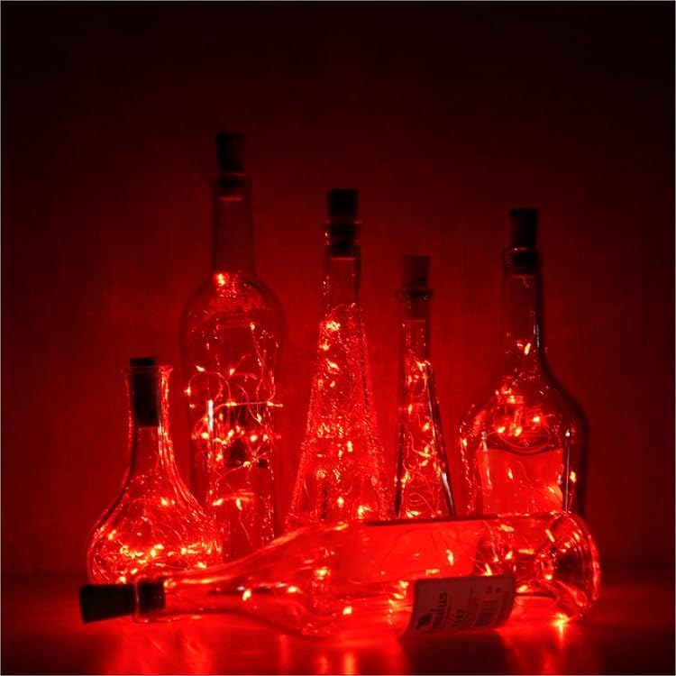 Wine Bottle Lights with Cork, Battery Operated 20 LED Cork Shape Silver Wire Colorful Fairy Mini String Lights(No Bottles) for DIY, Party, Decor, Christmas, Halloween,Wedding (3, Red)
