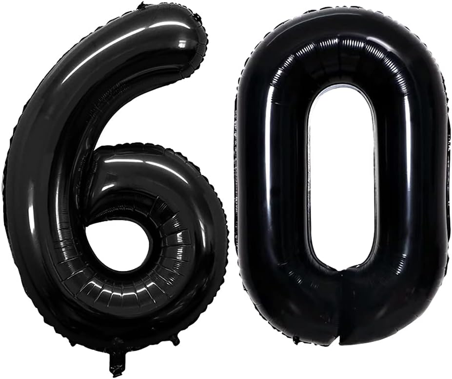 GOER Number 60 Balloons for 60th Birthday Party Decorations,42 Inch Jumbo Foil Helium Balloons for 60th Anniversary (Black)