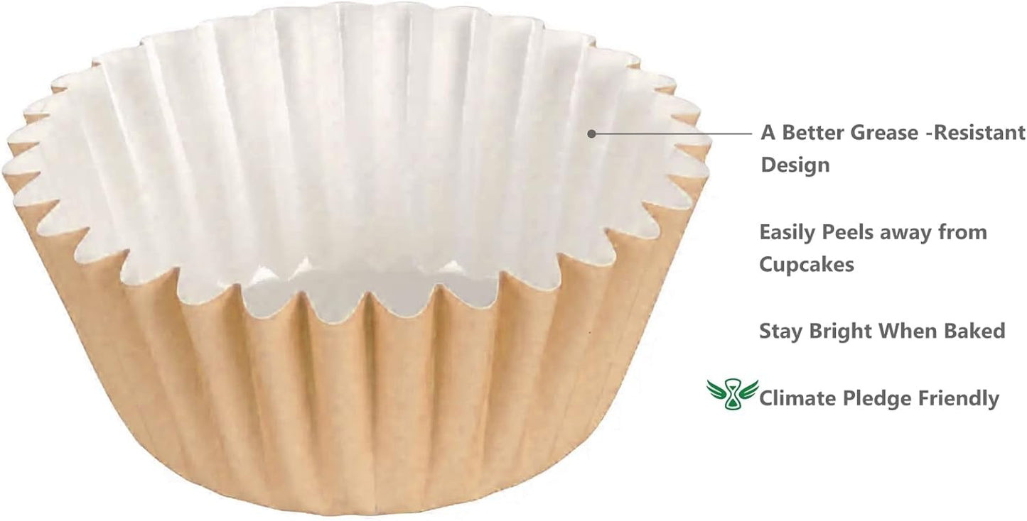 Caperci Heavy Duty Standard Natural Cupcake Liners 150 Counts - Grease-Resistant Paper Muffin Baking Cups, Odorless, No Muffin Pan Needed, Easily Peels (Natural)
