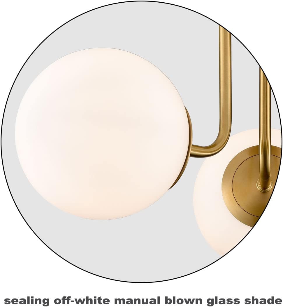 Modern Brass Gold 3-Light Ceiling Light with Globe White Glass Shade Semi Flush Mount Ceiling Light for Living Room Hallway Sputnik Chandelier Lighting Fixture