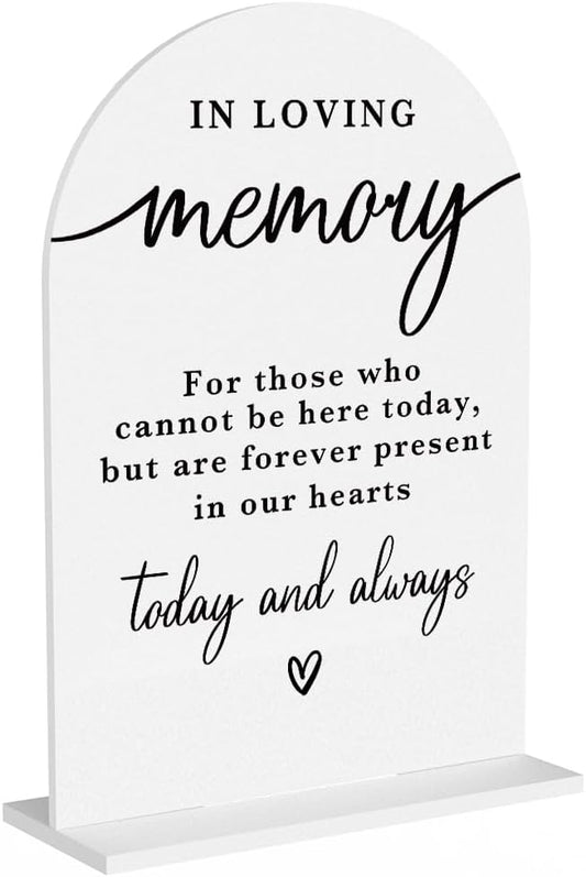 In Loving Memory Acrylic Wedding Sign Memory Table Sign for Wedding Wedding Signs for Ceremony Modern Calligraphy Arch Acrylic Table Top Sign for Wedding Reception and Event Party Table(white)